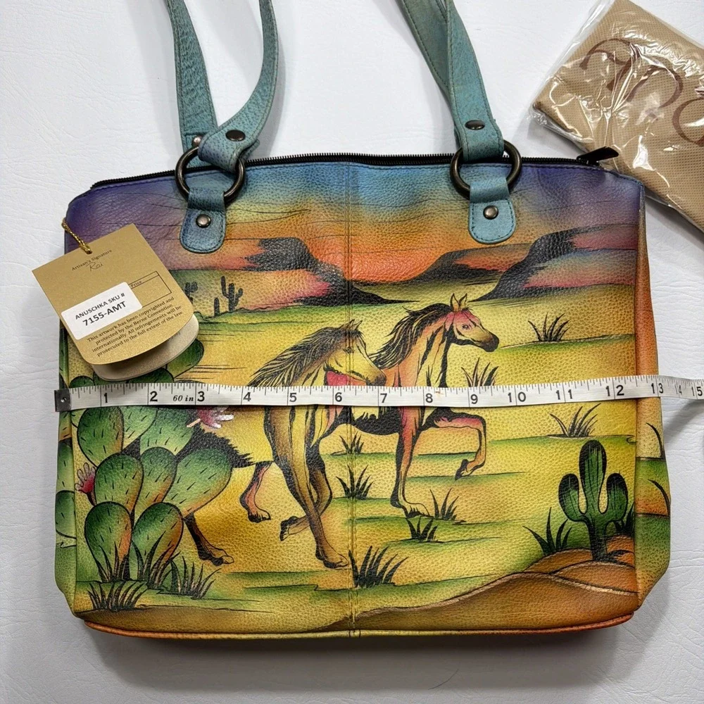 Anuschka Vintage Leather Handbag Southwest Desert Horses Handpainted Rare! New!!